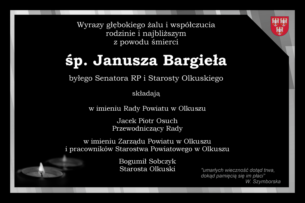 Kondolencje z powodu śmierci śp. Janusza Bargieła